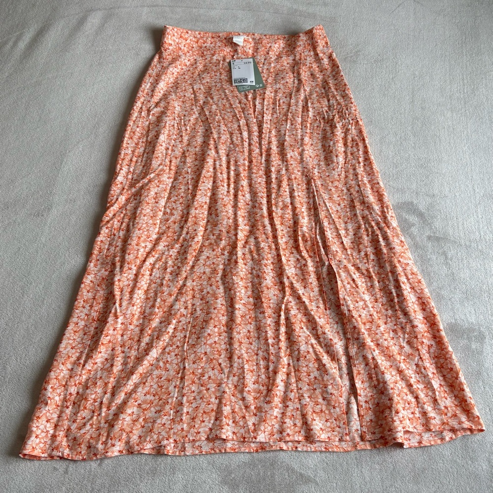 H&M Orange Floral Maxi Skirt